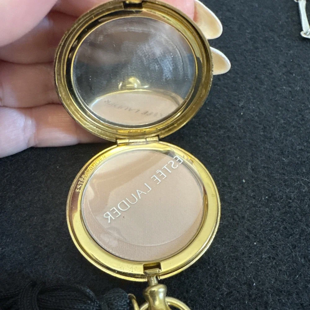 Estee Lauder Gold Tone Transparent Powder Compact Pocket Watch Design Vintage